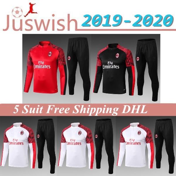 

2019 men ac milan tracksuit survetement jacket set 19 20 ac milan training suit long sleeve soccer jacket sportswear tracksuit, Black;red