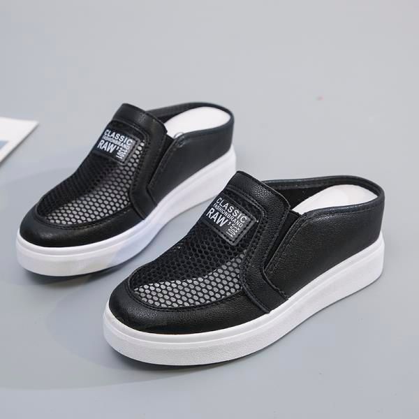 

flat shoes female woman's slippers cover toe slides platform med increased internal loafers fashion 2020 soft luxury fretwork, Black