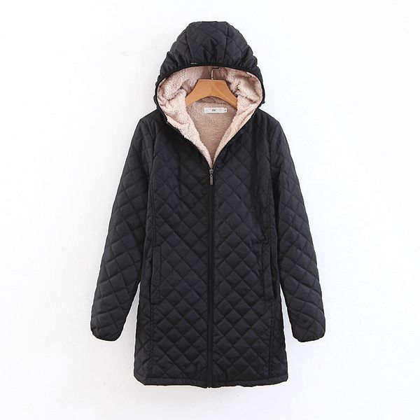

2019 autumn and winter new style color multi-color candy-colored rhombus hooded cotton-padded clothes women's loose-fit mid-leng, Blue;black