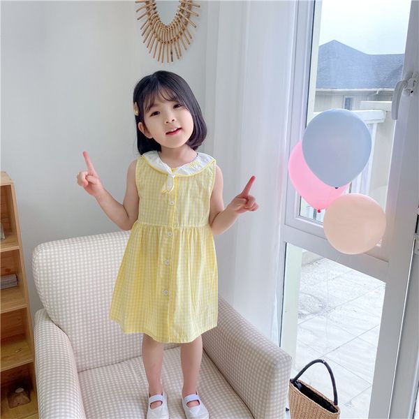 

девочек летнее платье девушки плед жилет платье t200417, Red;yellow