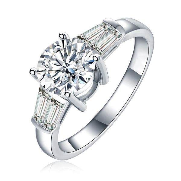 

2 18k белое золото moissanite бриллиантовое кольцо круглый ladder anniversary engagement женщины свадеб кольцо 2 ct vvs d цвет, Golden;silver
