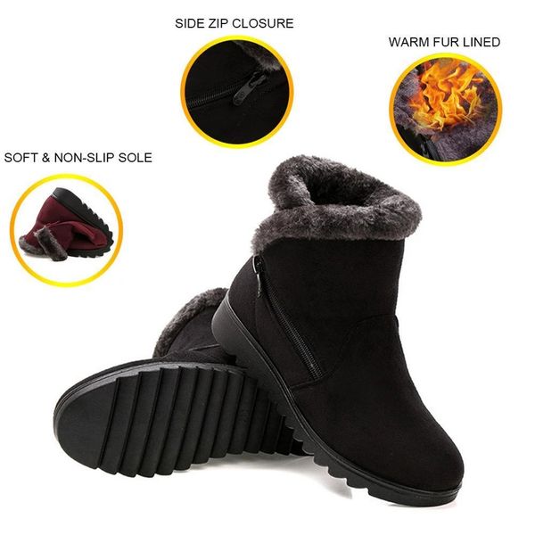 

2019 women snow boots warm short plush winter ankle boots thick bottom ladies suede zipper shoes classic boot lby, Black