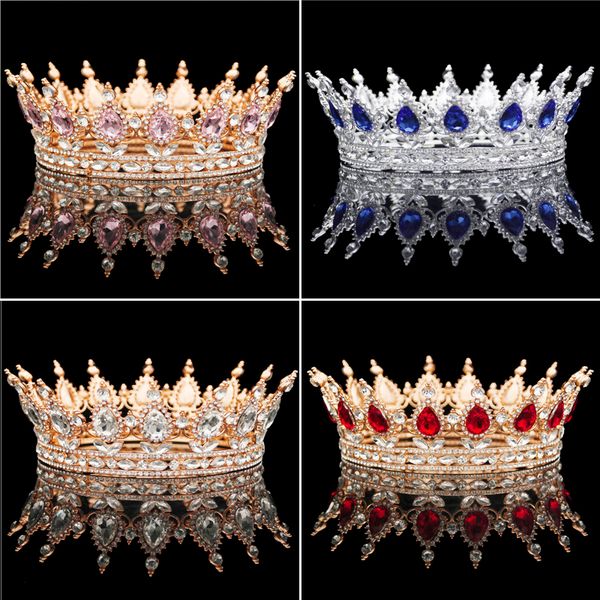 

vintage baroque queen king bride tiara crown for women headdress prom bridal tiaras and crowns wedding hair jewelry accessories j190701, Golden;white