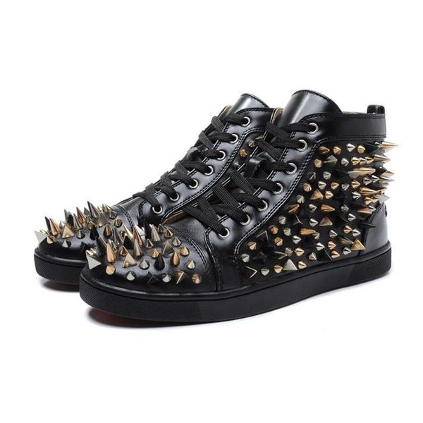 

2019 new designer studded spikes flats shoes red bottom shoes for mens women party lovers genuine leather sneakers size 35-46, Black