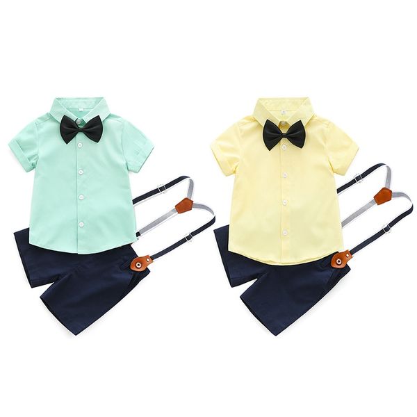 

children's clothing set gentleman's boys children 3pcs suit summer new fashion short-sleeved shirt+shorts set kids outfits 0-3y, White