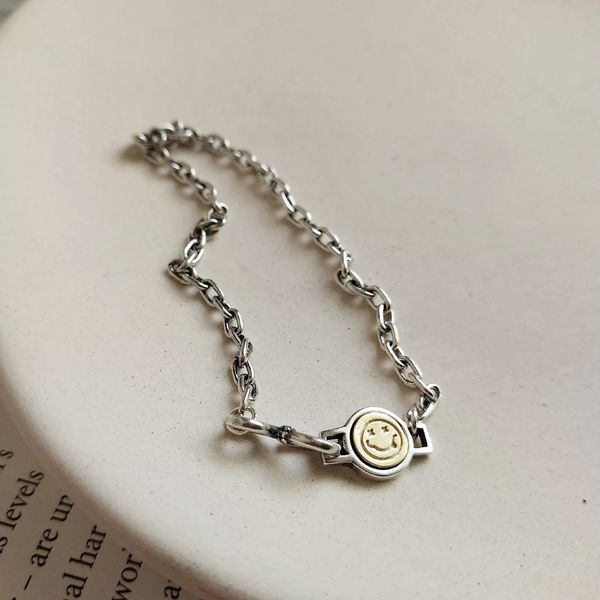 

925 sterling silver bracelet fashion personality smile chain bracelet simple wild trend temperament female girl silver hand jewe, Black