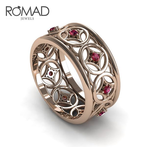 

romad retro flower carving hollow ring red cz crystal inlay rings for women fashion jewelry anillos size 6-10 r4, Silver