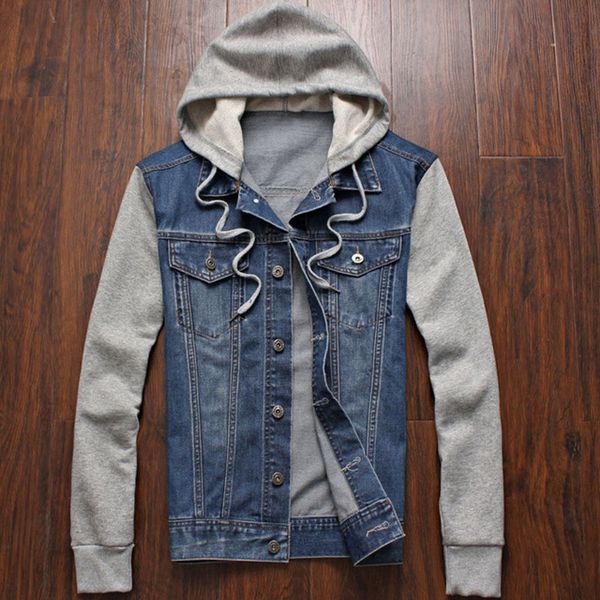 

new denim jacket men hooded sportswear outdoors casual, Black;brown