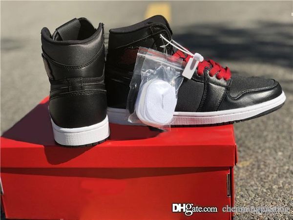 

горячая продажа аутентичной обувь air 1 black satin мужчины баскетбол gym красно-черно-белый светоотражающий ретро спорт кроссовки 555088-06