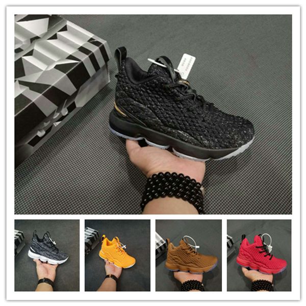 

kids shoes lebromn 15 15s big boys girls black gold blue yellow bred oreo red grade shool youth jms xv basketball shoes size28-35