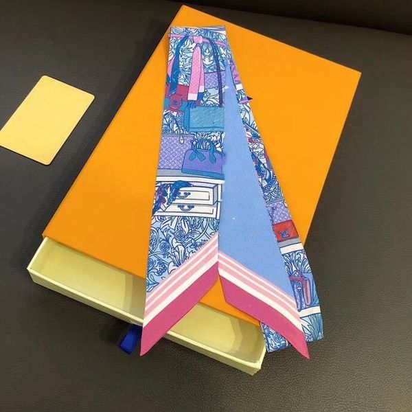 

the new fashion small silk ribbon silk print scarf in 2020 is a luxury small silk scarf with a size of 6*120cm, Blue;gray