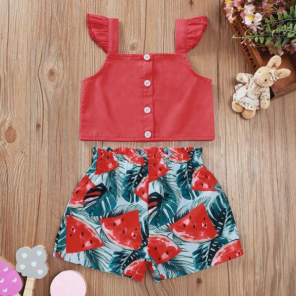 

summer baby girl shorts suit shirt pleated buttons short sleeve flower printed elastic waist, White