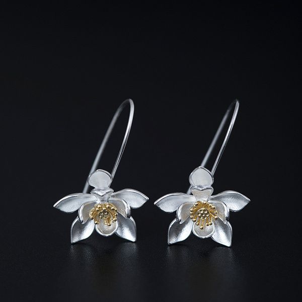 

authentic 925 sterling silver lotus flower stud earring for women mother gift new ethnic sterling silver 925 jewelry wedding gifts, Black