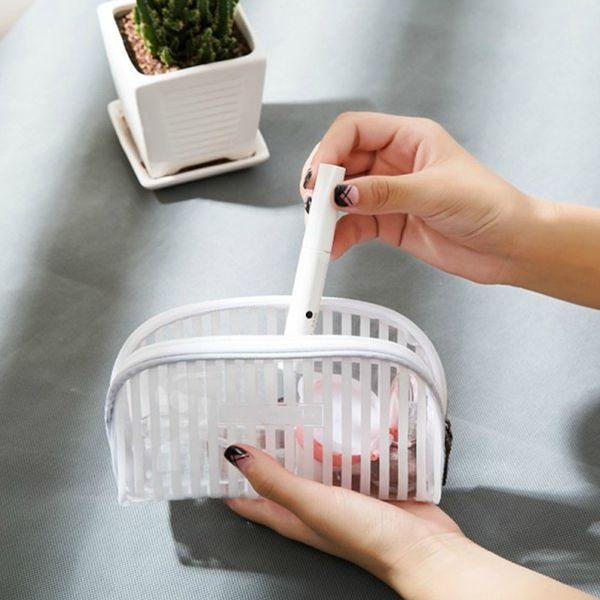 

durable multifunction travel zipper closure storage bag portable wash products transparent pvc waterproof striped pattern