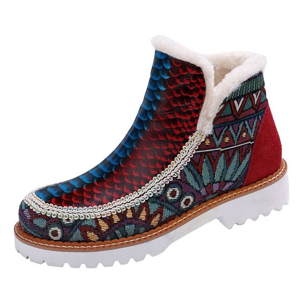 

sagace women retro ethnic hand-colored stitching boot floral low heel casual ankle boot rome slip-on print women's boots oct 4, Black