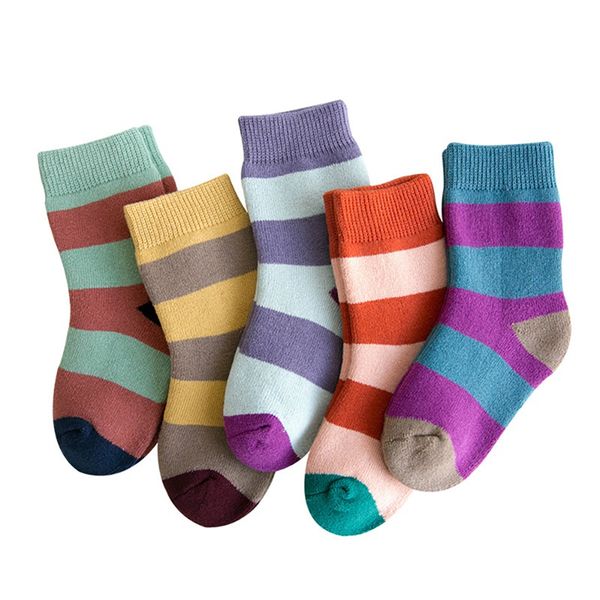 

5 пара дети детские носки мальчики stripe pattern хлопок сгущает теплый пол socks набор leg warmer, Pink;yellow