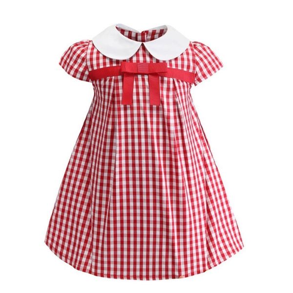 

2019 spring european and american style children's dress new pattern bow lattice pure cotton small and medium girls for dress, Red;yellow