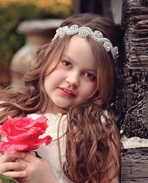 

new children's baby beaded rhinestone hair band, Slivery;white