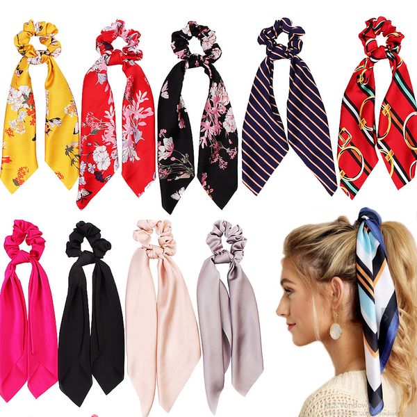 

fasacc women print elastic hair band ties scarf scrunchies ribbon silk scrunchy ponytail holder hairband girls hair accessories
