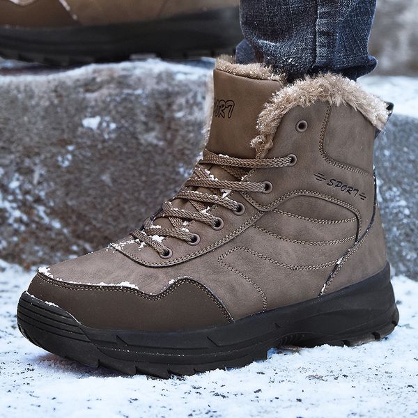 

men boots plush warm winter outdoor sneakers mens snow boots waterproof warm with fur snow ankle big size 48 a4, Black