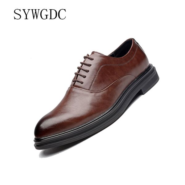 

sywgdc 2019 formal shoes men pointed toe men dress shoes leather oxford formal for fashion dress footwear, Black
