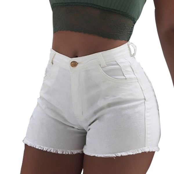 

women solid pockets high waist tassels denim shorts fashion slim fitting mini shorts jeans pants white jeans femme, Blue