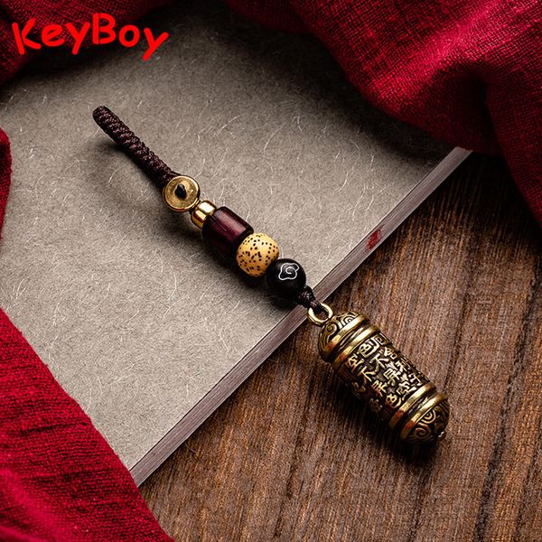 

vintage brass tibetan chinese cylindrical heart sutra bottle rope keychains pendants mantra car key chains rings lucky hangings, Silver