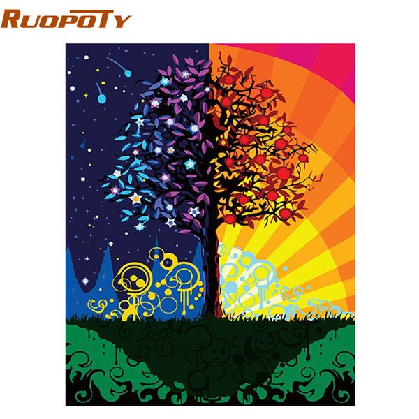 

ruopoty frame colorful tree diy painting by numbers kits wall art acrylic paint on canvas handpainted home decor artwork 40x50cm
