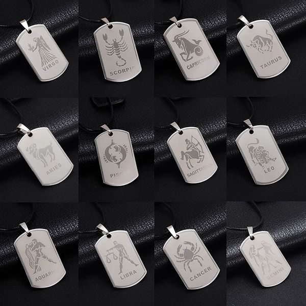 

man jewelry creativef 12 zodiac signs hanging brand titanium steel necklace accessories hanging alloy jewelry male hippy stainless, Silver