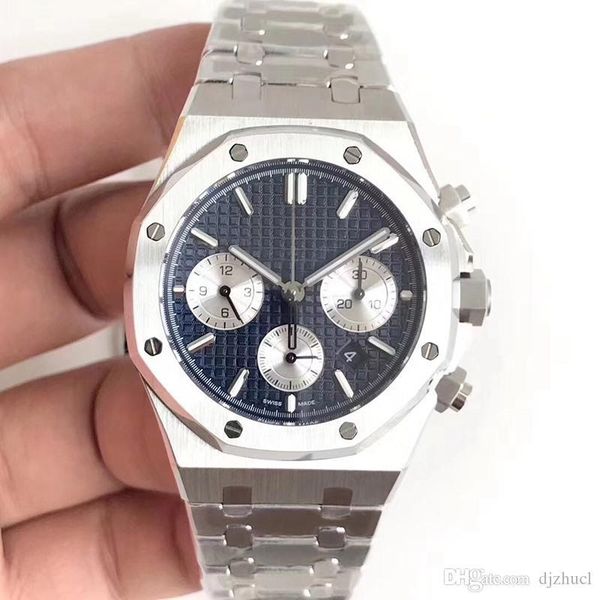 

luxury watch mens chronograph quartz watches classic blue leather strap 5 atm waterproof super luminous japan vk movement, Slivery;brown