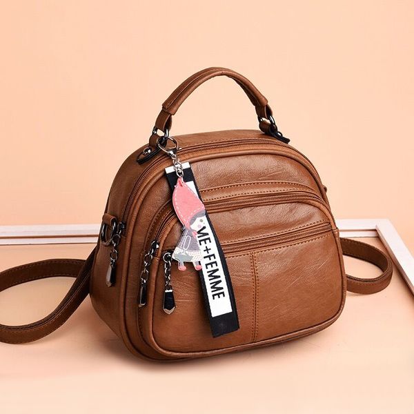 

women small backpack female vintage retro soft leather multi-pocket backpack women shoulder crossbody multifunctional