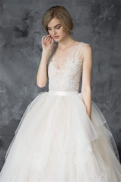 

new dresses arrivals white lace appliques tulle wedding gowns backless garden luxury bridal vestidos de novia