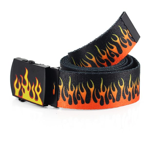 

new style flame print belt men women plain webbing belts nylon belts fashion men jeans waist belt waistband, Black;brown