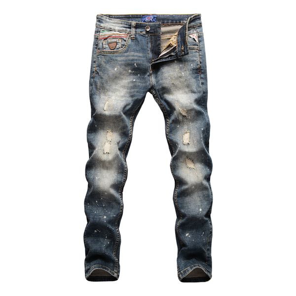 

brand new regular minimalist style denim overalls mid waistmen's skinny slim fit ripped distressed stretch jeans pants, Blue