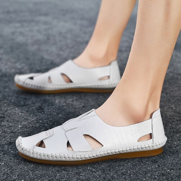 

summer genuine leather men sandals man sandal slippers outdoor breathable male beach bohemia shoes leisure time beach shoes t200420, Black