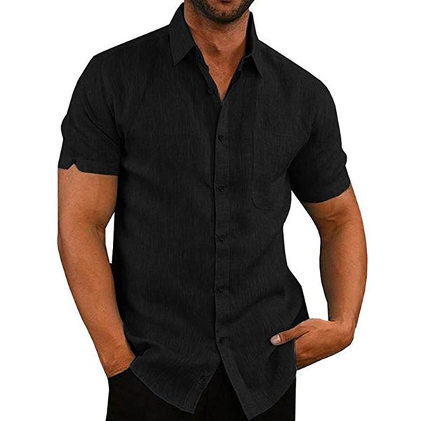 

feitong men shirt summer 2019 casual solid slim short sleeve pockets shirts chemise homme beach streetwear shirts, White;black