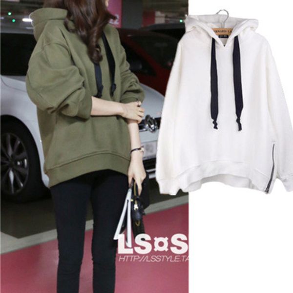 

autumn and winter new korean version plus velvet hooded sweater female loose student zipper cap hoodie long sleeve coat tide, Black