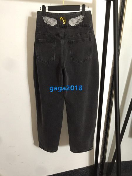 

high end женщины девушки джинсовые брюки джинсы вышивка письмо мотив повседневная гарем расслабленные свободные брюки milano взлетно посадоч, Blue