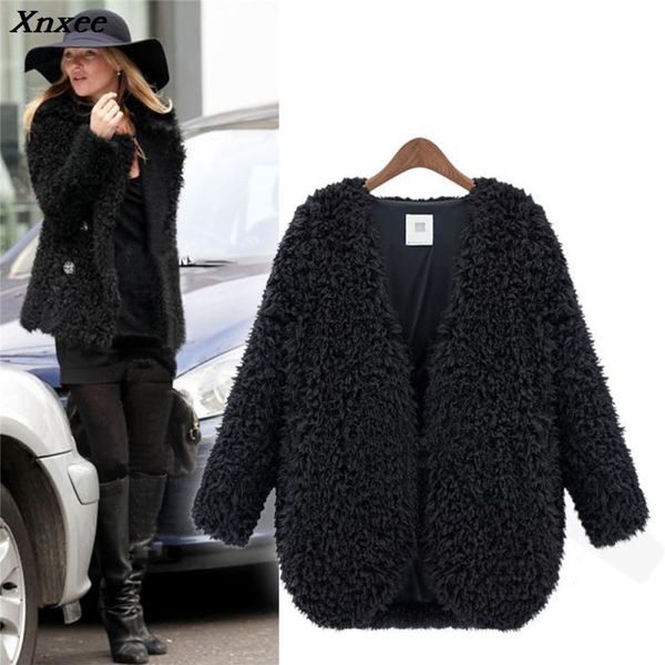 

outwear faux lamb fur coats parkas winter fur jackets women cardigans jaqueta feminina faux coats xnxee, Black