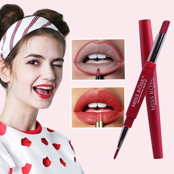 

miss rose brand 20 colors 2 in 1 double head matte lipstick lip liner pen 24h long lasting waterproof lip stick maquillaje tslm2