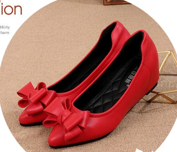 

women's shoes in spring and autumn slope heel pointed end bowknot #56, Black