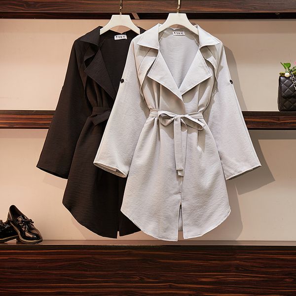 

windbreaker jacket 2019 autumn new female long section loose bow waist thin section windbreaker jacket, Tan;black