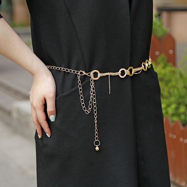 

women new creative fashion leisure metal waist chain ladies modern decorative alloy narrow waistband belts, Black;brown