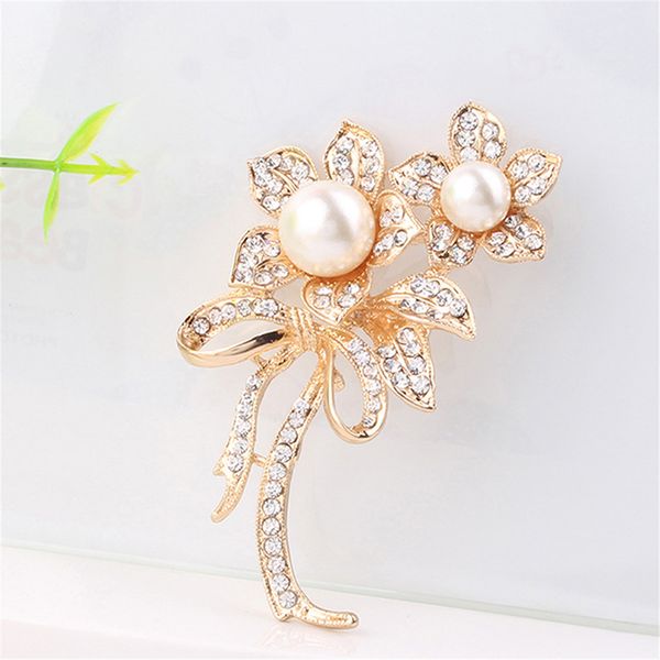 

творческий цветок лук брошь булавки горный хрусталь имитация жемчуга лук броши для женщин 2020 новые ювелирные изделия, Gray