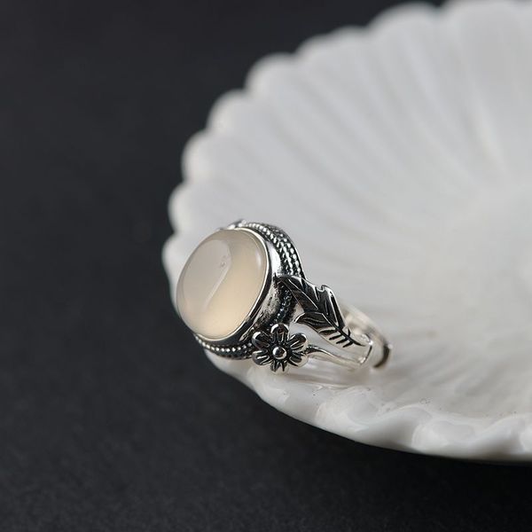 

fnj flower rings 925 silver adjustable size open popular s925 solid silver ring for women jewelry fine white chalcedony, Golden;silver