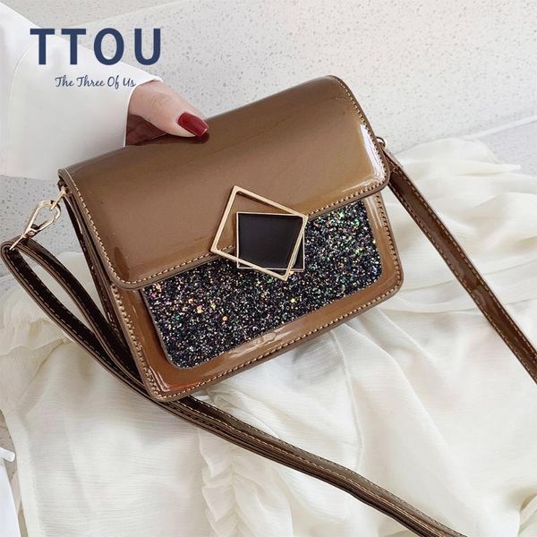 

2020 fadhion pu leather shoulder messenger bag lock ladies handbag contrast color crossbody bags for women