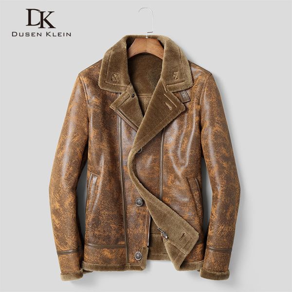 

men shearling coats real sheepskin leather jackets winter warm wool coat 2019 new fur outerwear 14090, Black