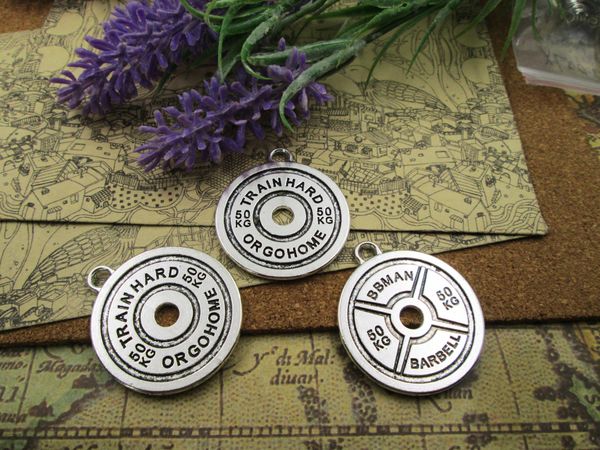 

9pcs-- 40*35mm barbell disc weight bbman 50kg tibetan silver plated pendants antique jewelry making diy handmade, Bronze;silver