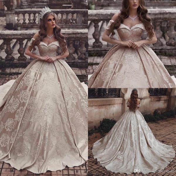 Dubai Arabic Style Luxury Champagne Ball Gown Wedding Dresses 3d