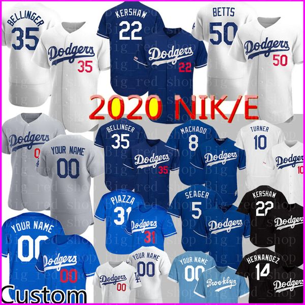 

los angeles 2020 dodgers 35 cody bellinger jersey 22 clayton kershaw 50 mookie betts custom mike piazza justin turner machado hernandez, Blue;black
